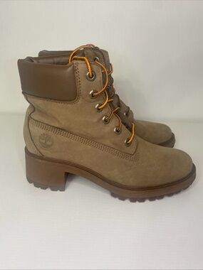 Timberland Women's Tan Nubuck Lace-Up Block Heel Boots